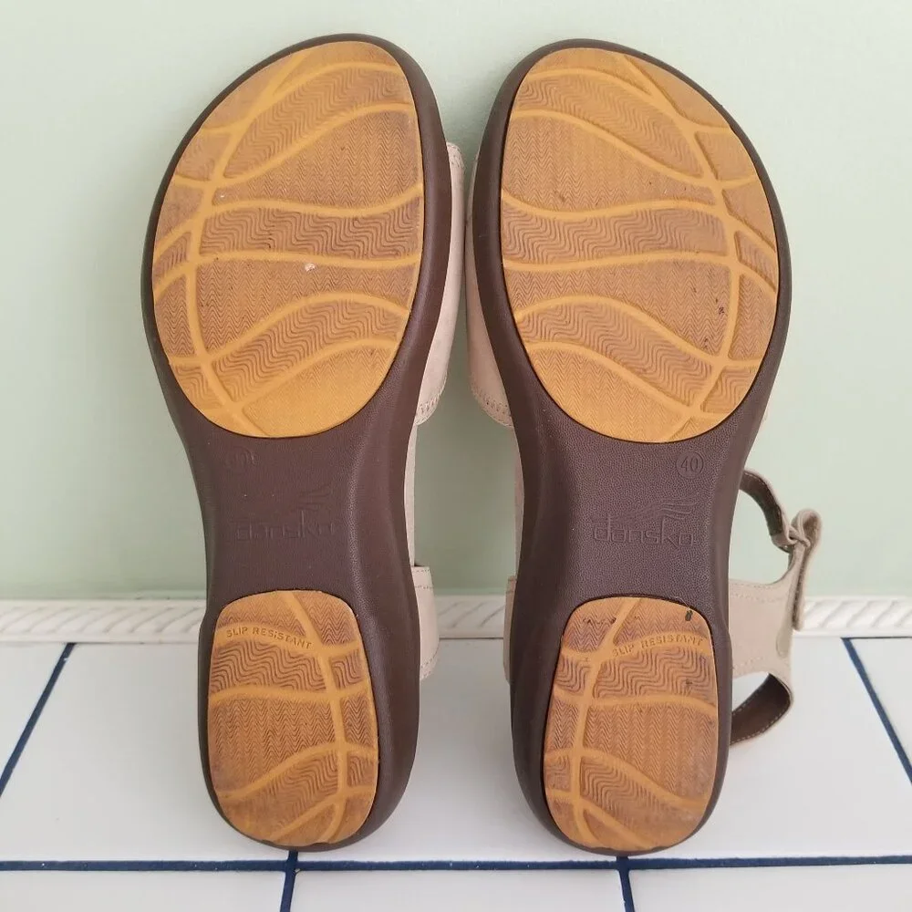 Dansko 40‎ Sand Tan Leather Sandals Platform Chunky Open Toe 9.5 10 IRIS